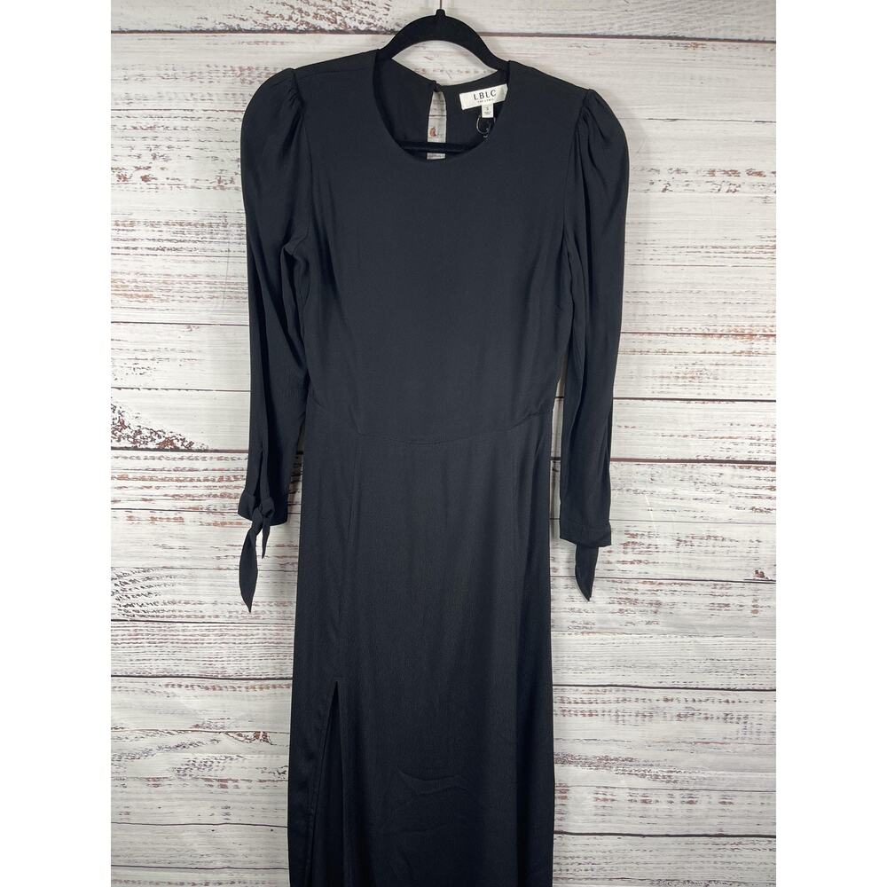 LBLC The Label Dress Women's Small Black Cutout Back Puff Sleeve Maxi Side Slit - Picture 4 of 14